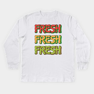 Fresh Watermelon, Cantaloupe Melon, Kiwi | Cute Fruit Alphabet Typography Kids Long Sleeve T-Shirt